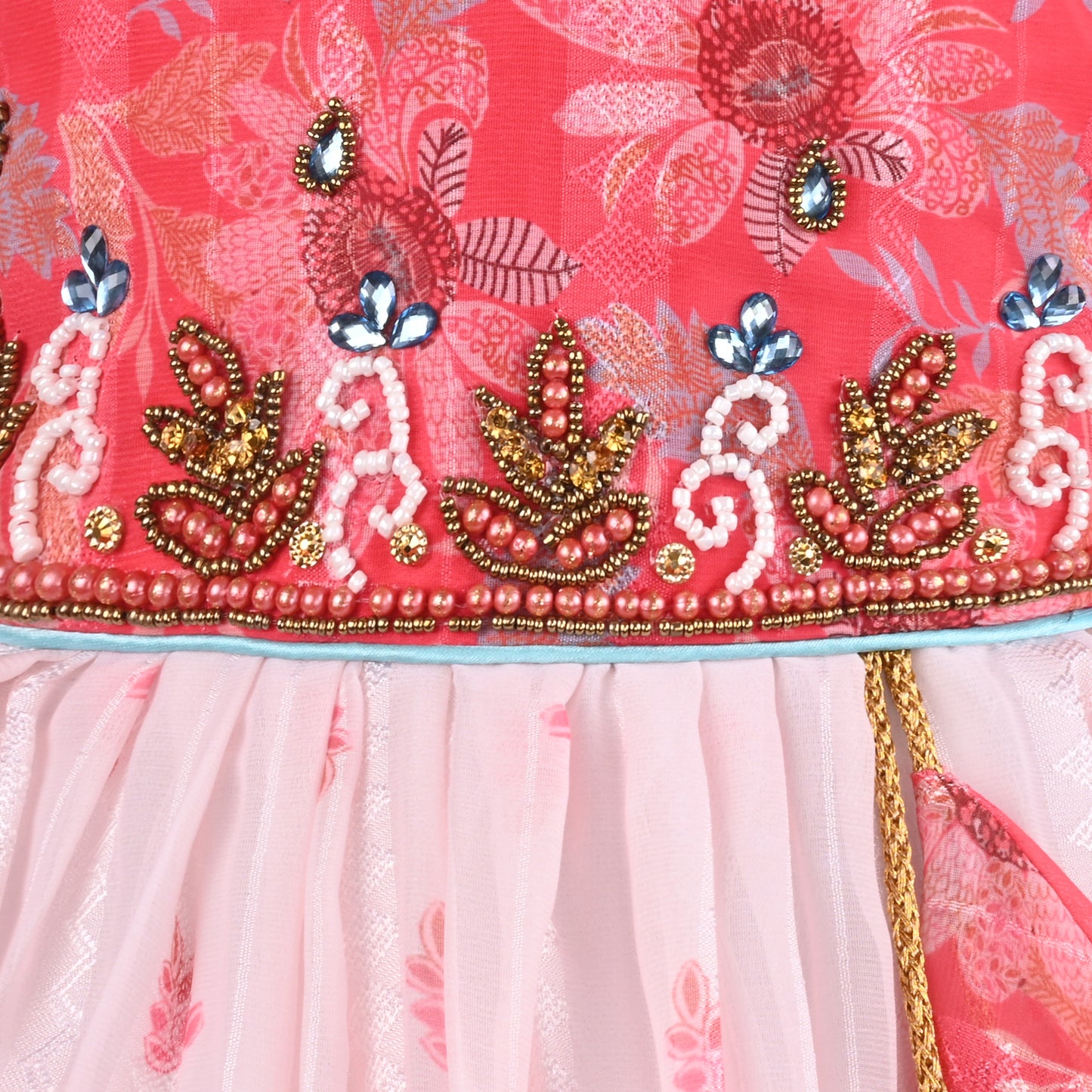 Girls Satin Party Wear Frock with Puff Sleeves & Floral Embroidery – Knee Length