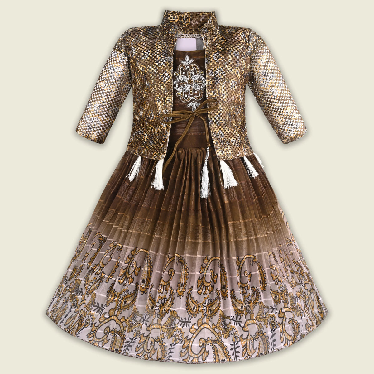 Girls Chiffon Festive Gown with Jacket Style & Embellished Details