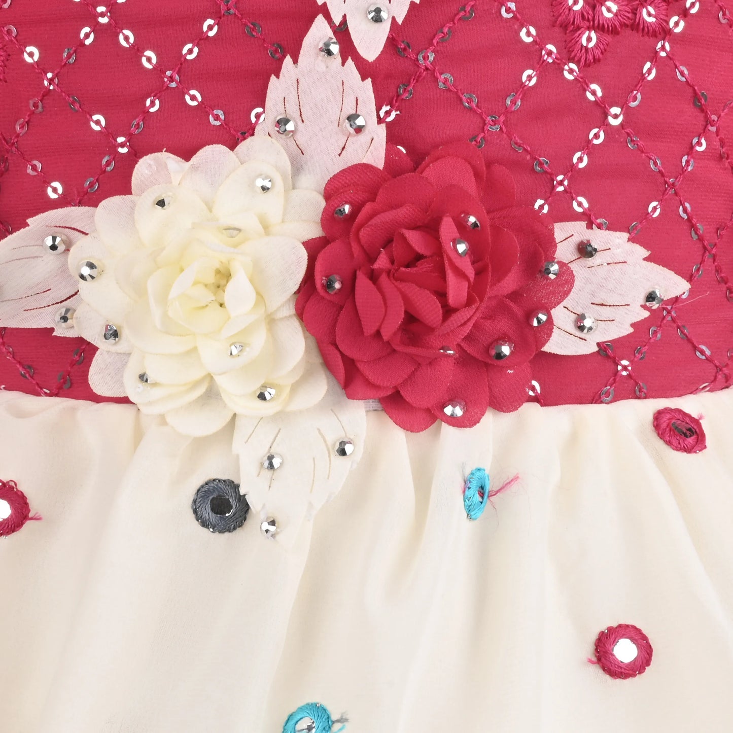Girls Georgette Party Dress with Floral Appliqué & Layered Skirt
