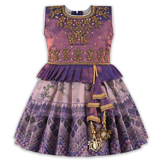 Girls Art Silk Embroidered Party Dress with Tassel Detail | Elegant Kids Festive & Occasion Wear