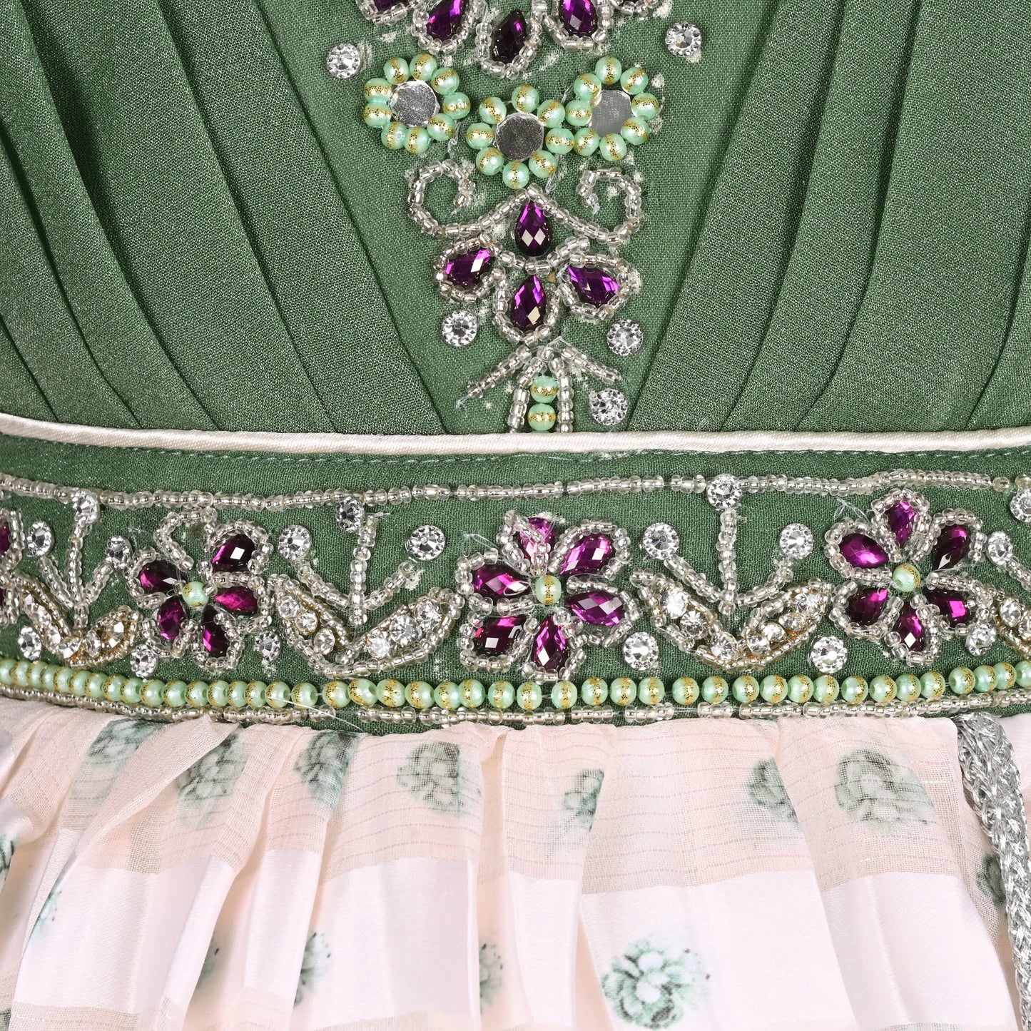 Girls Ethnic Party Wear Dress with Embroidered Bodice & Floral Chiffon Skirt