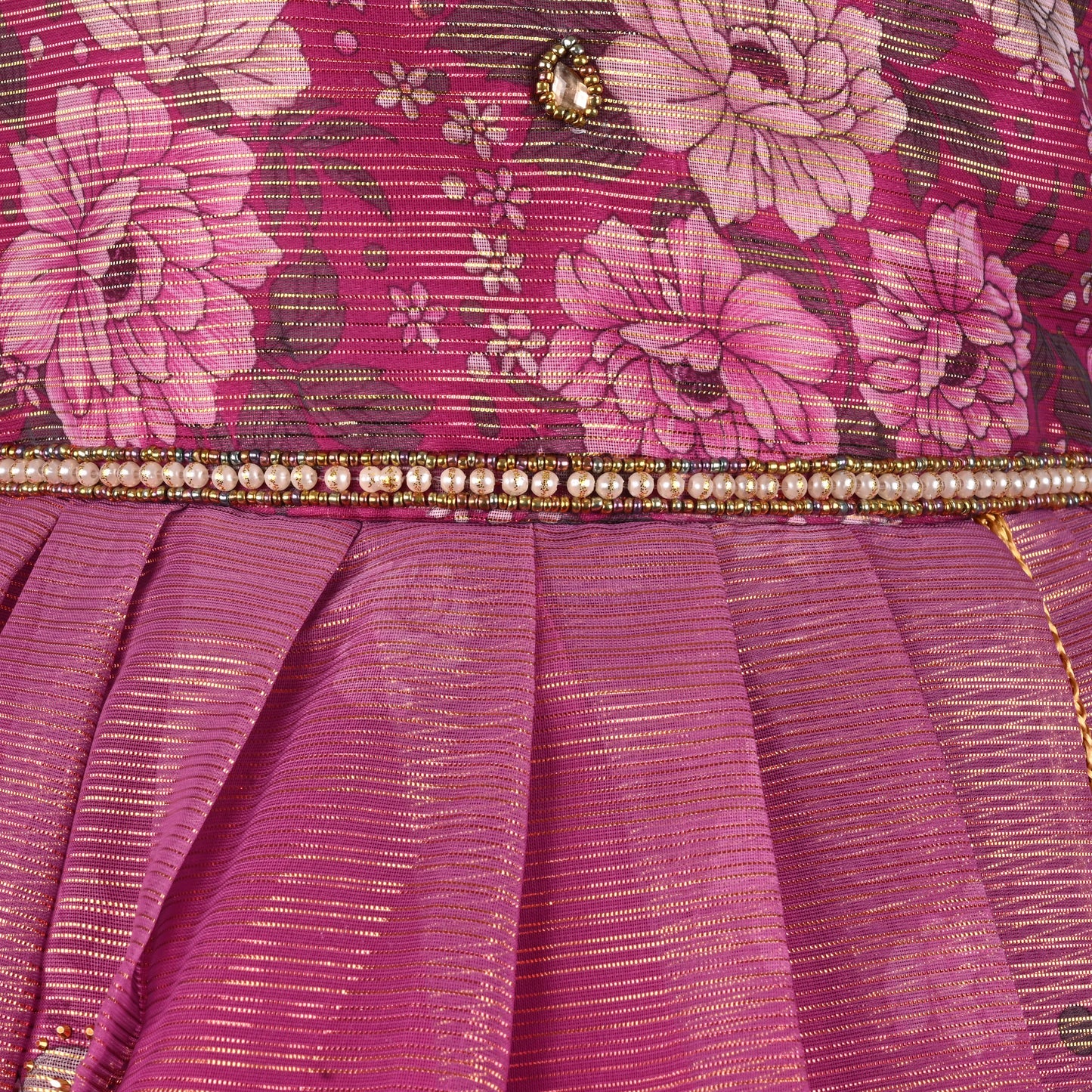 Girls Satin Floral Party Dress with Embroidery & Tassel Detail | Premium Kids Festive Wear