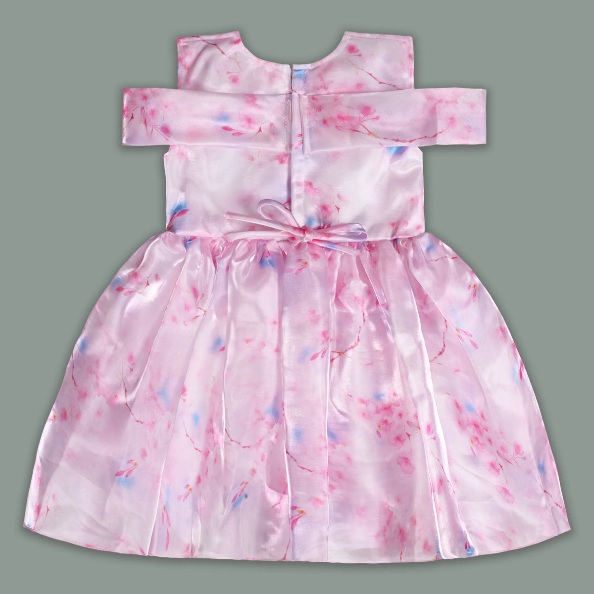 Girls Pink Satin Party Dress with Cold Shoulder & Floral Appliqué | Premium Kids Occasion Wear
