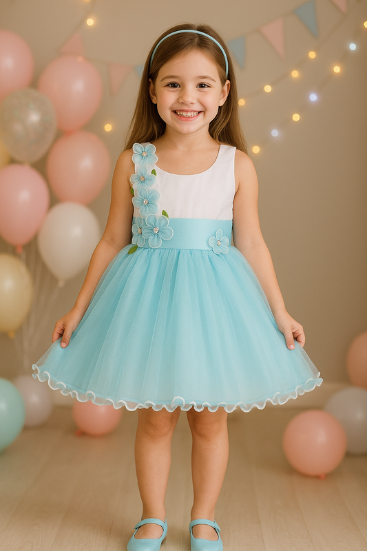 Flower Embellished Net Party Dress