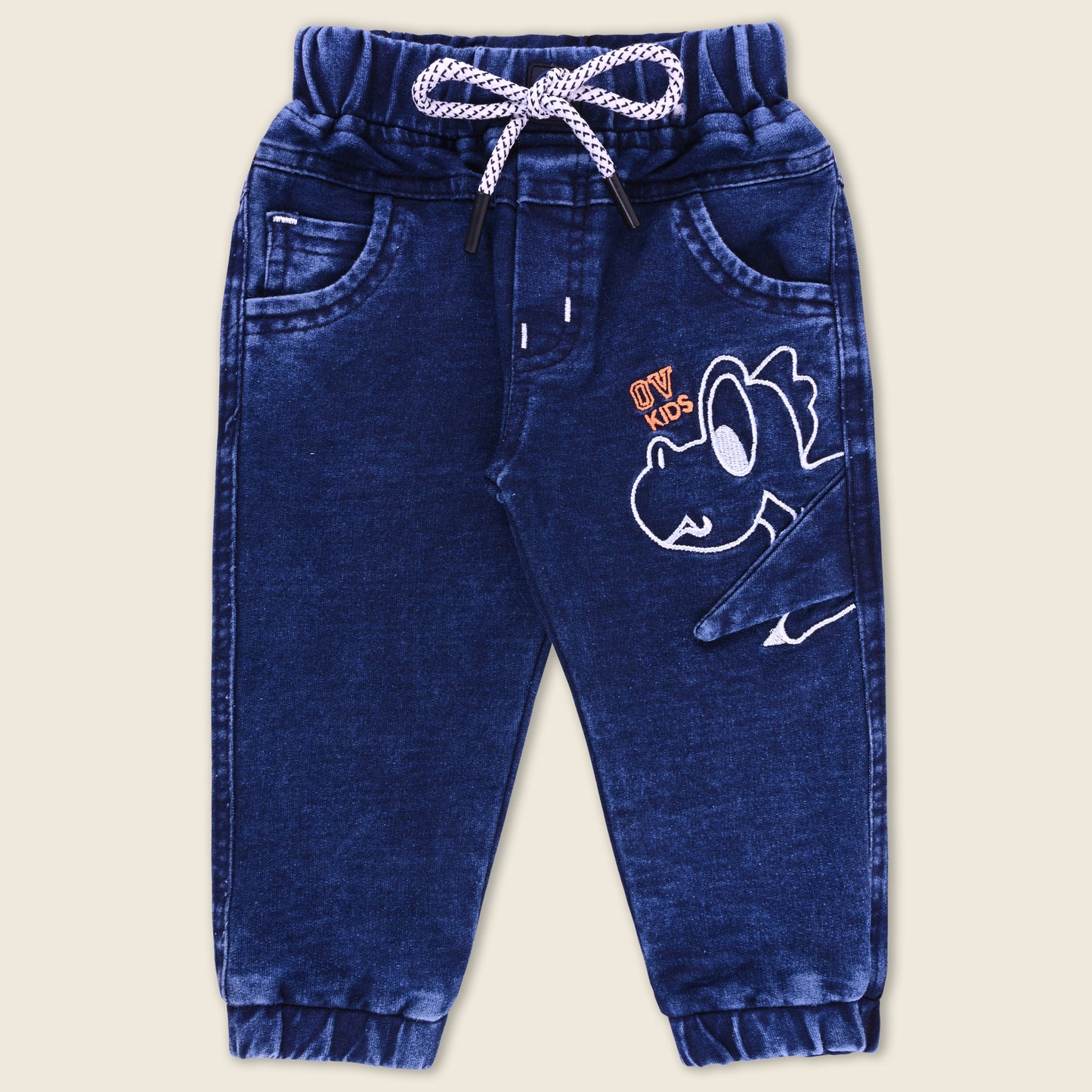 Boys Cartoon Embroidered Elastic Jeans