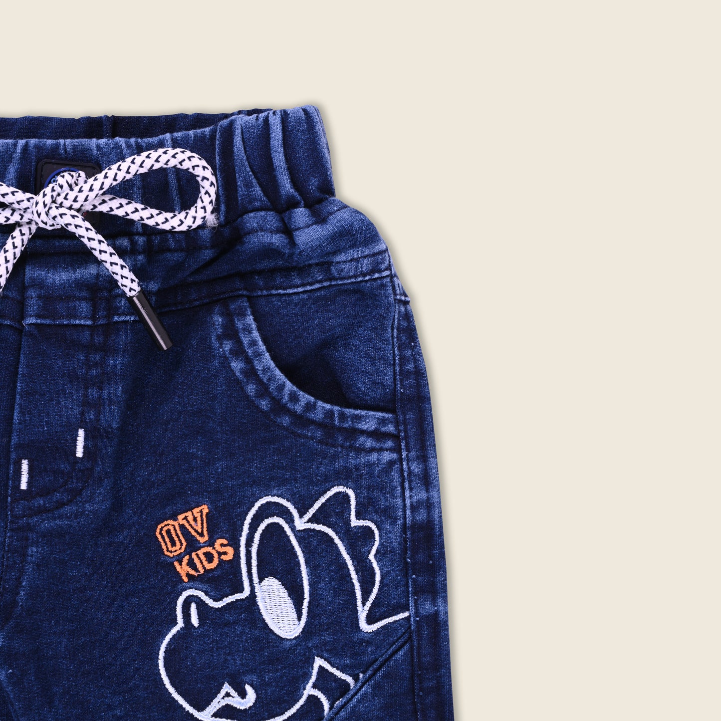 Boys Cartoon Embroidered Elastic Jeans