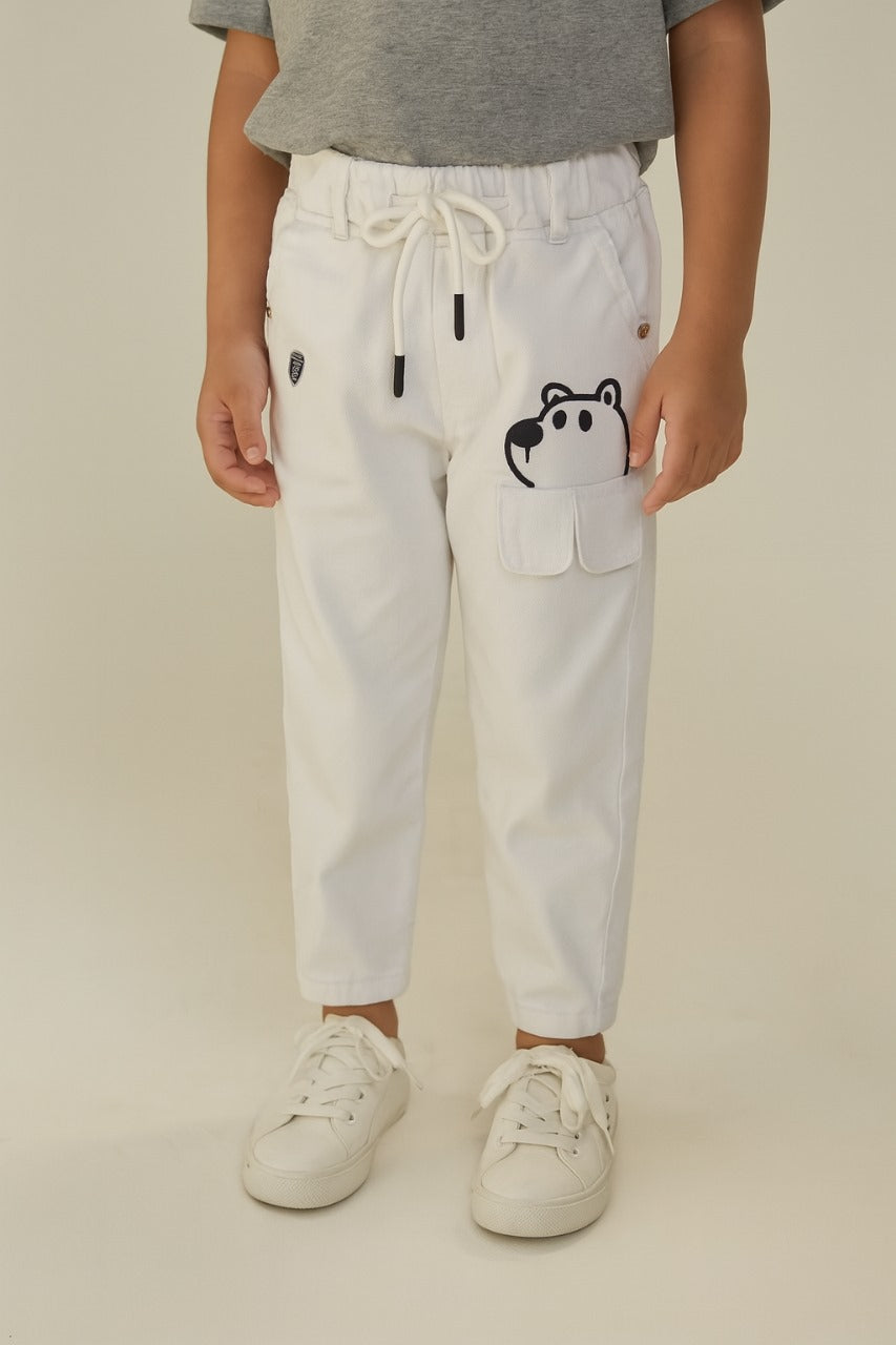 Boys Corduroy Cartoon Bear Elastic Trouser