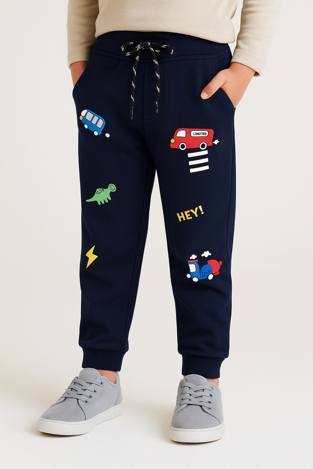 Boys Cartoon Print Elastic Cotton Casual Joggers