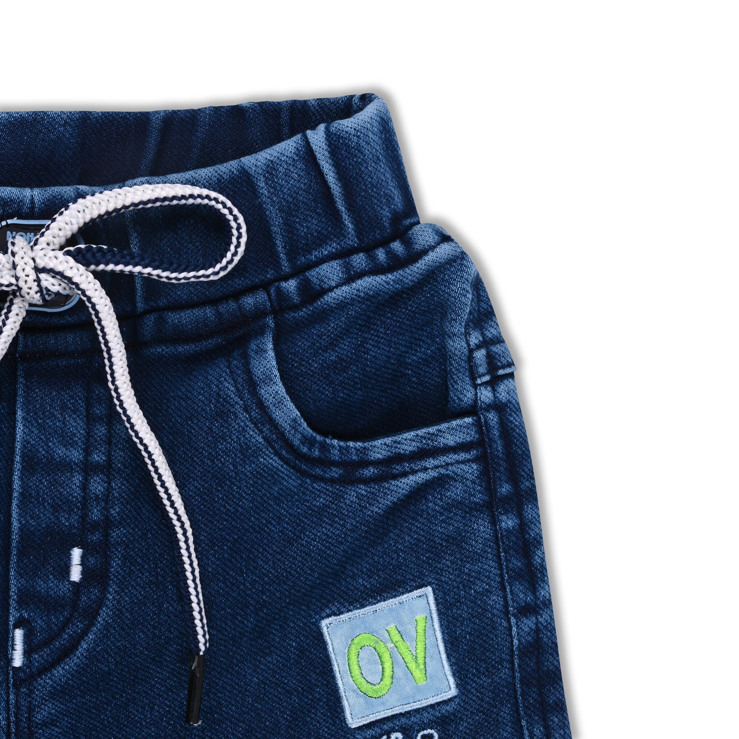 Boys’ Denim Regular Pants with Drawstring Waist & Printed Pattern – Full Length