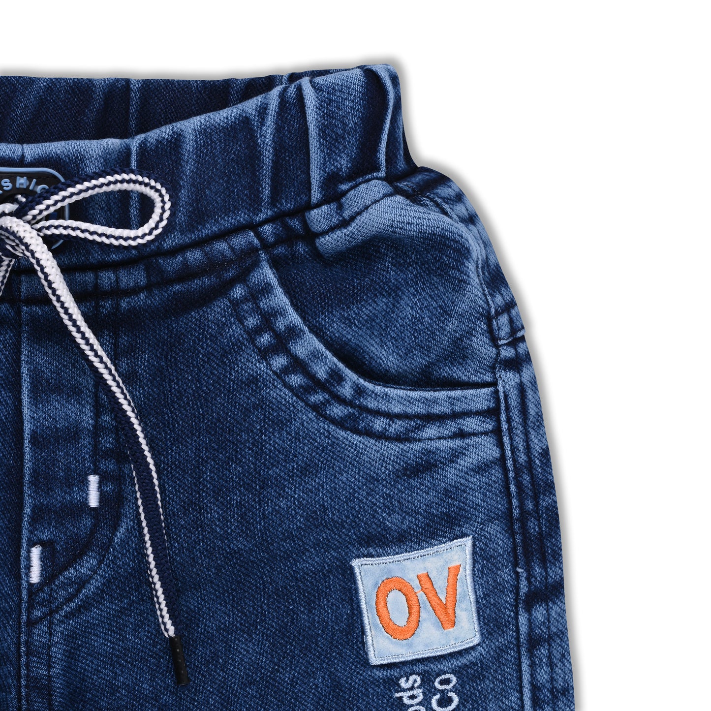 Boys’ Denim Regular Pants with Drawstring Waist & Printed Pattern – Full Length