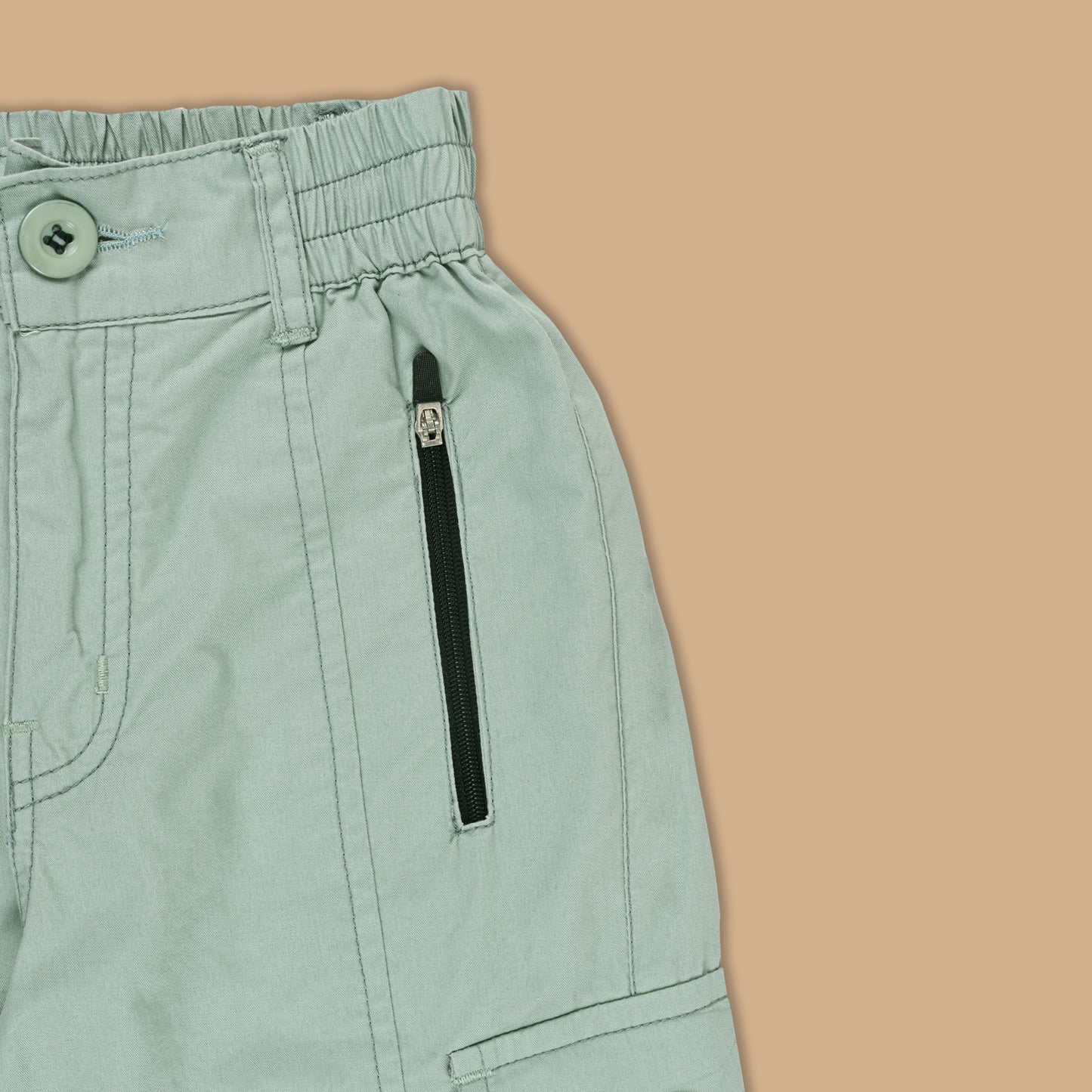 Boys Zipper Detail Elastic Waist Cotton Cargo Trouser