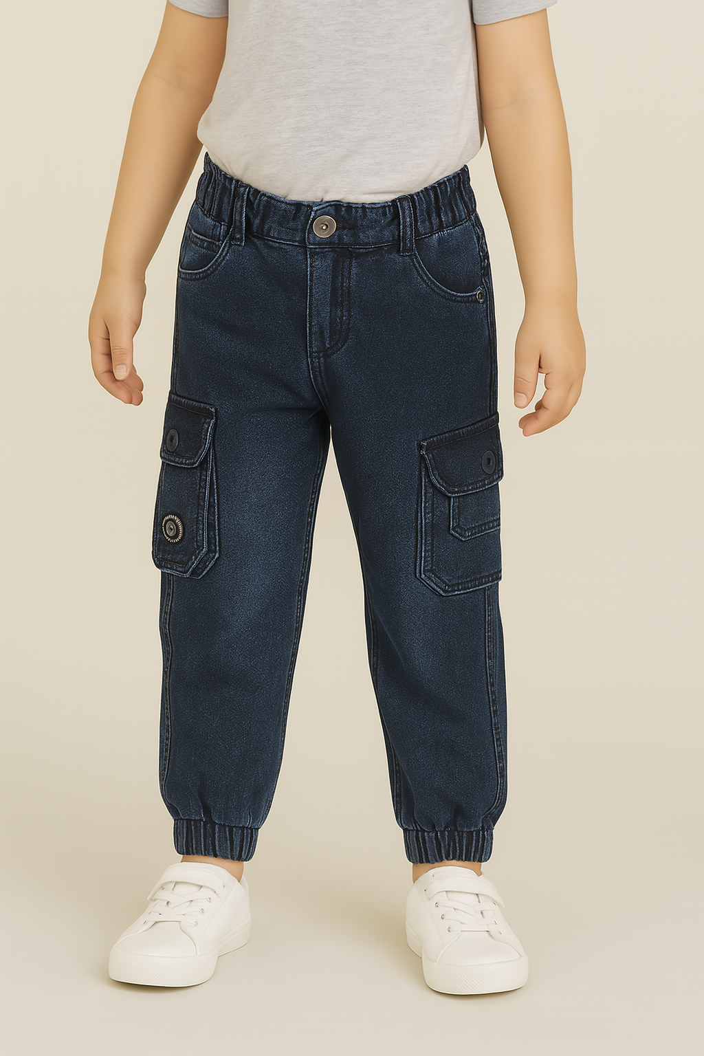 Boys Elastic Waist Cargo Denim Trouser