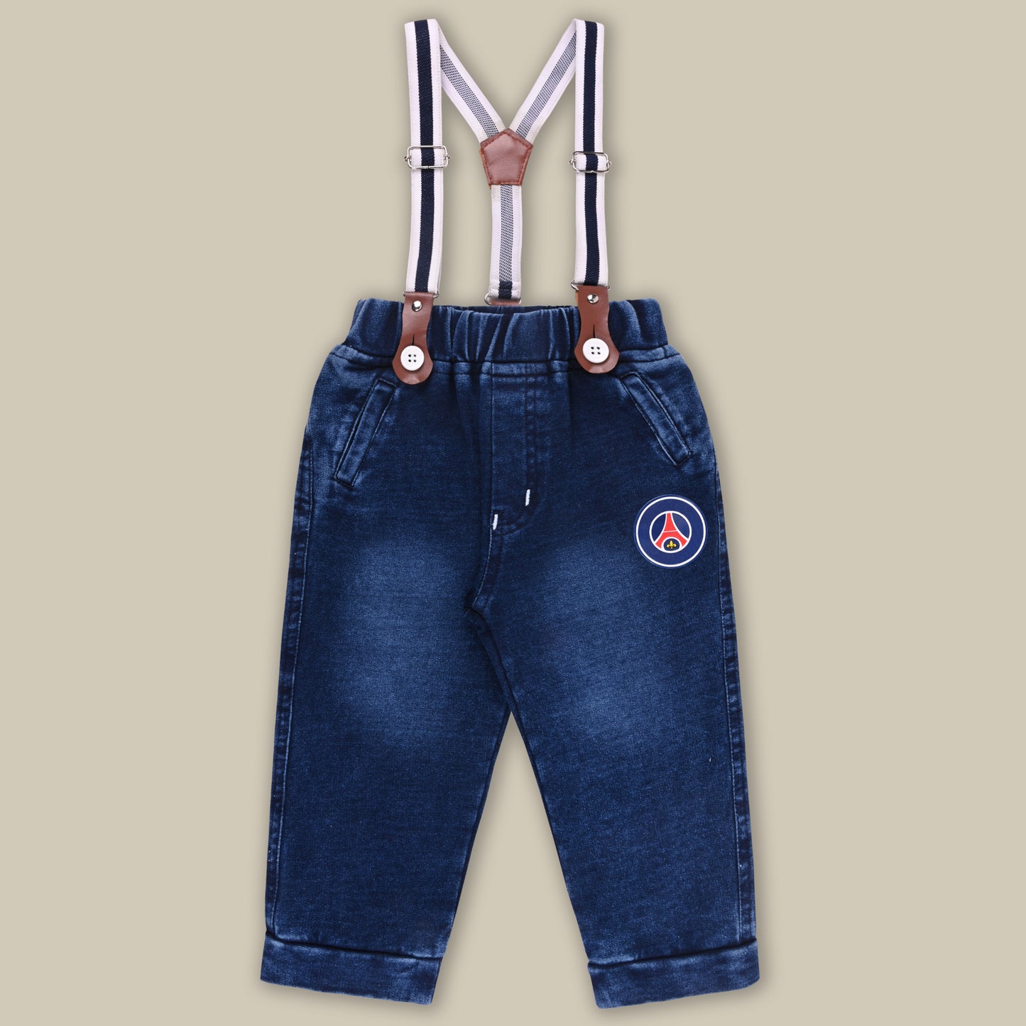 Boys Blue Denim Elastic Cargo Trouser With Suspenders