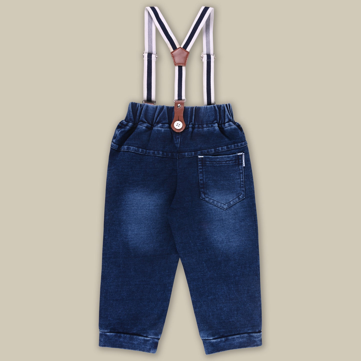 Boys Blue Denim Elastic Cargo Trouser With Suspenders