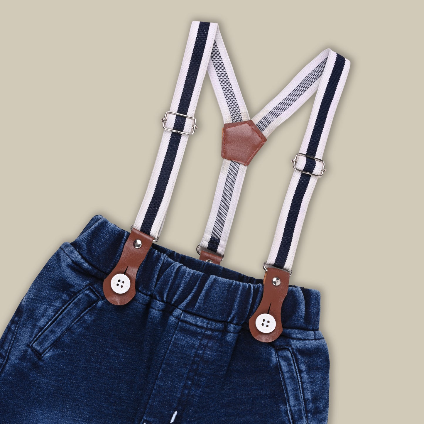 Boys Blue Denim Elastic Cargo Trouser With Suspenders