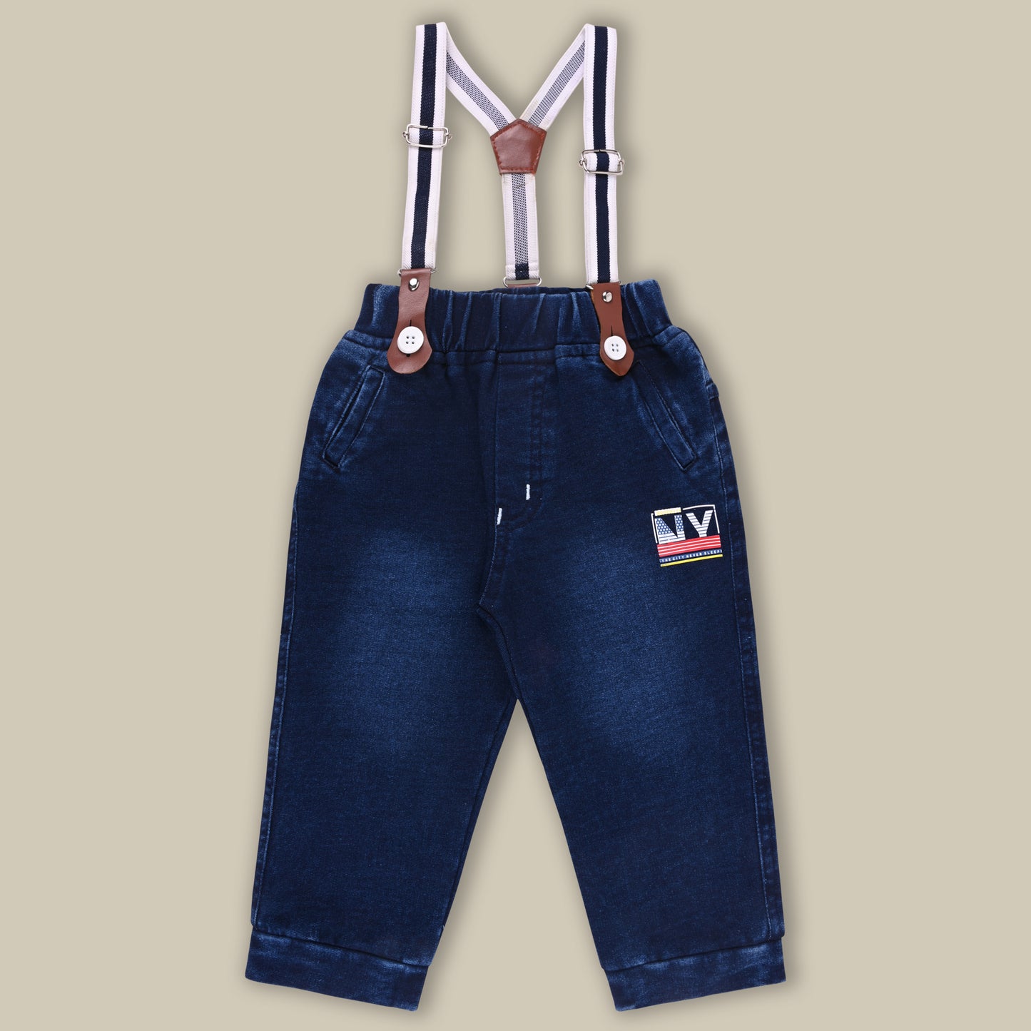 Boys Blue Denim Elastic Cargo Trouser With Suspenders