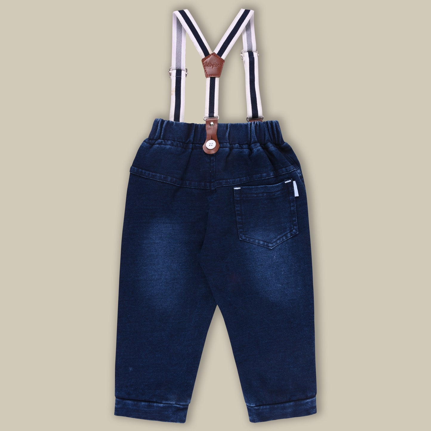 Boys Blue Denim Elastic Cargo Trouser With Suspenders
