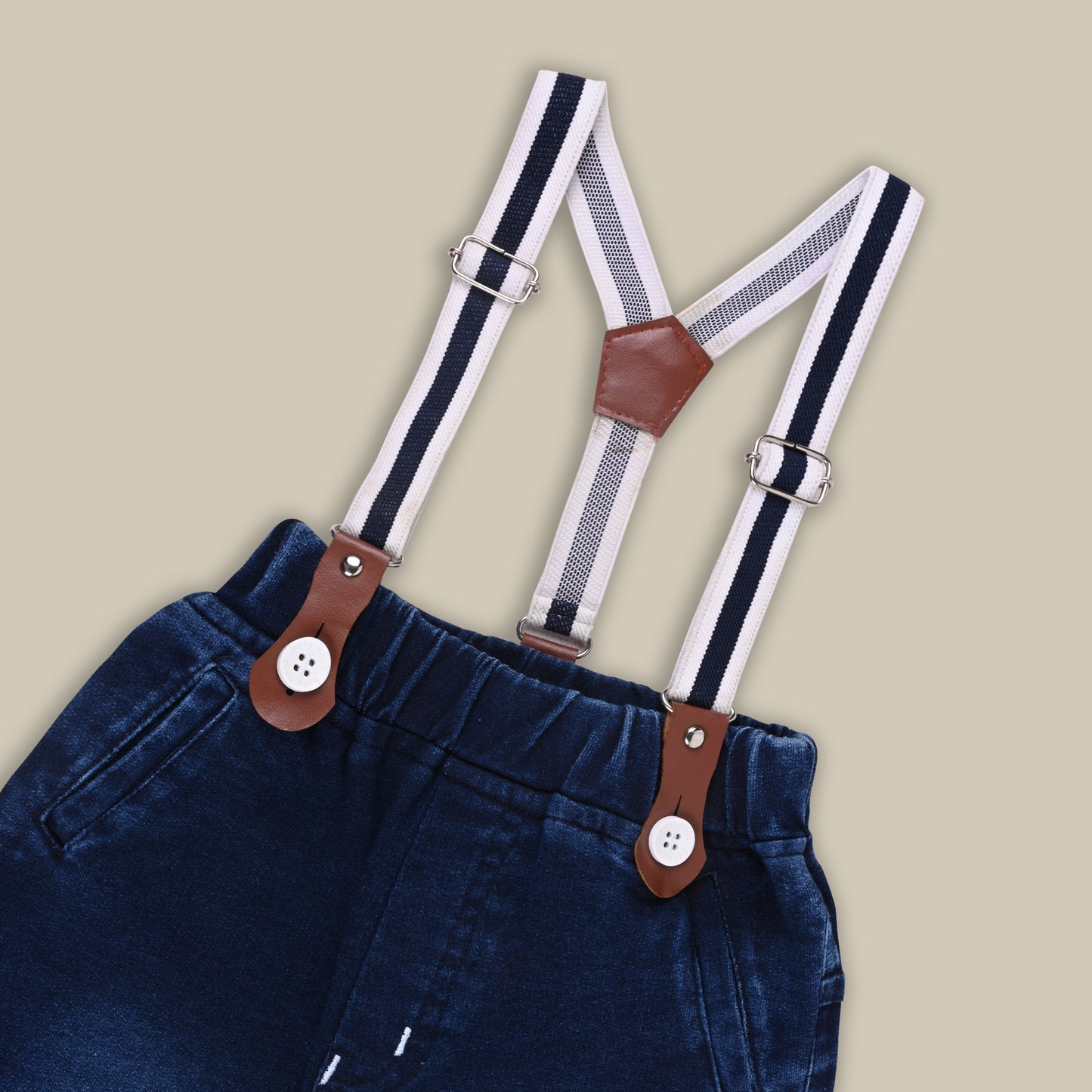 Boys Blue Denim Elastic Cargo Trouser With Suspenders