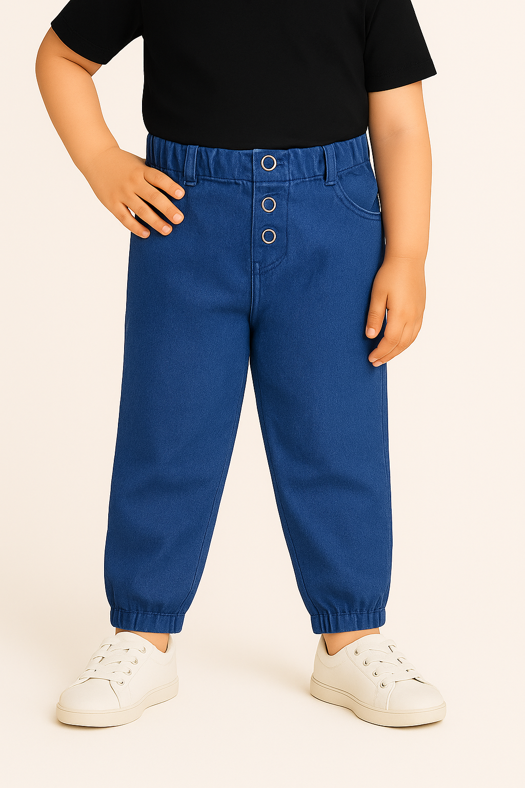 Girls High Waist Denim Joggers