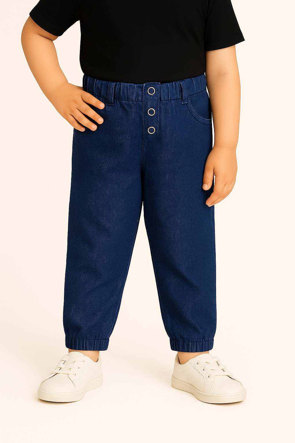 Girls High Waist Denim Joggers