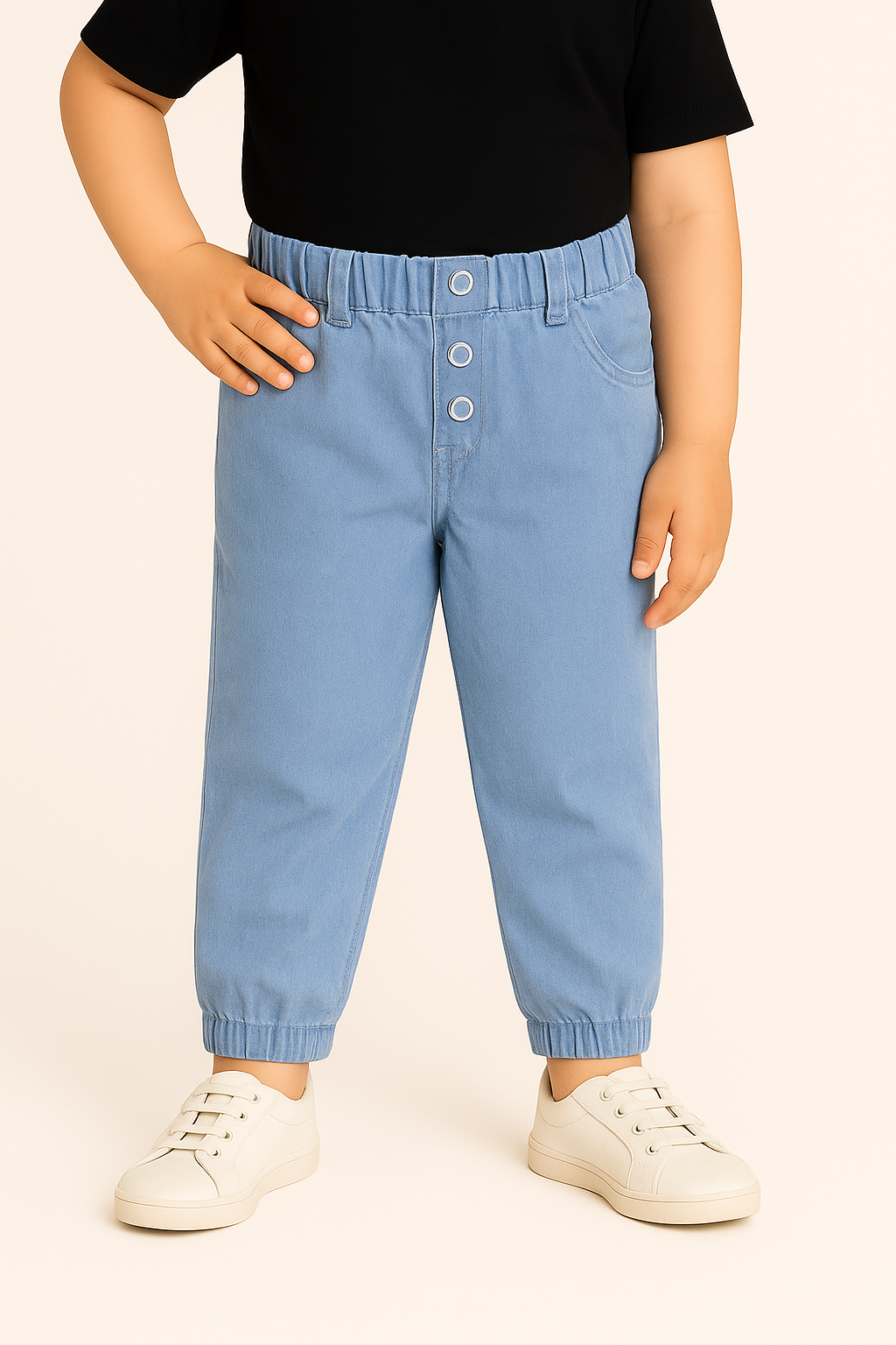 Girls High Waist Denim Joggers