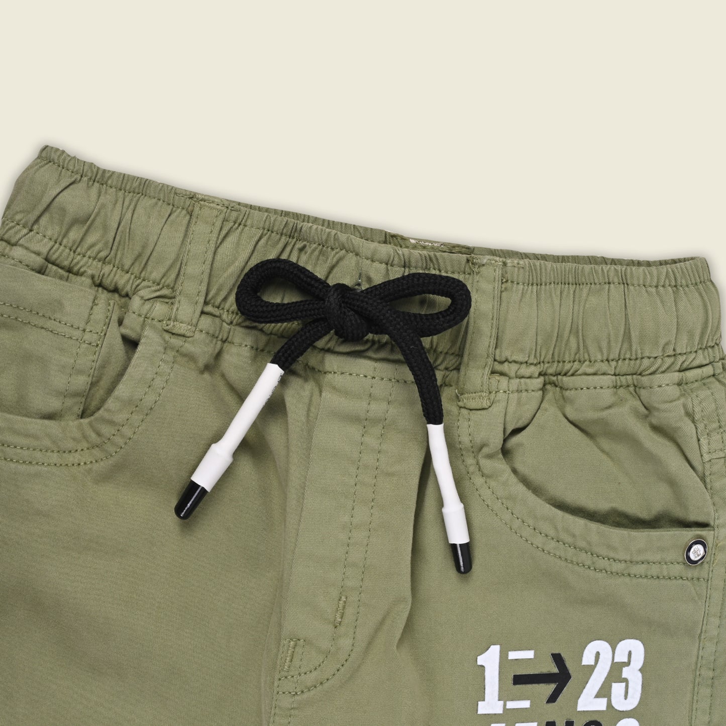 Boys Cotton Denim Cargo Jogger Pant with Pockets & Drawstring Waist