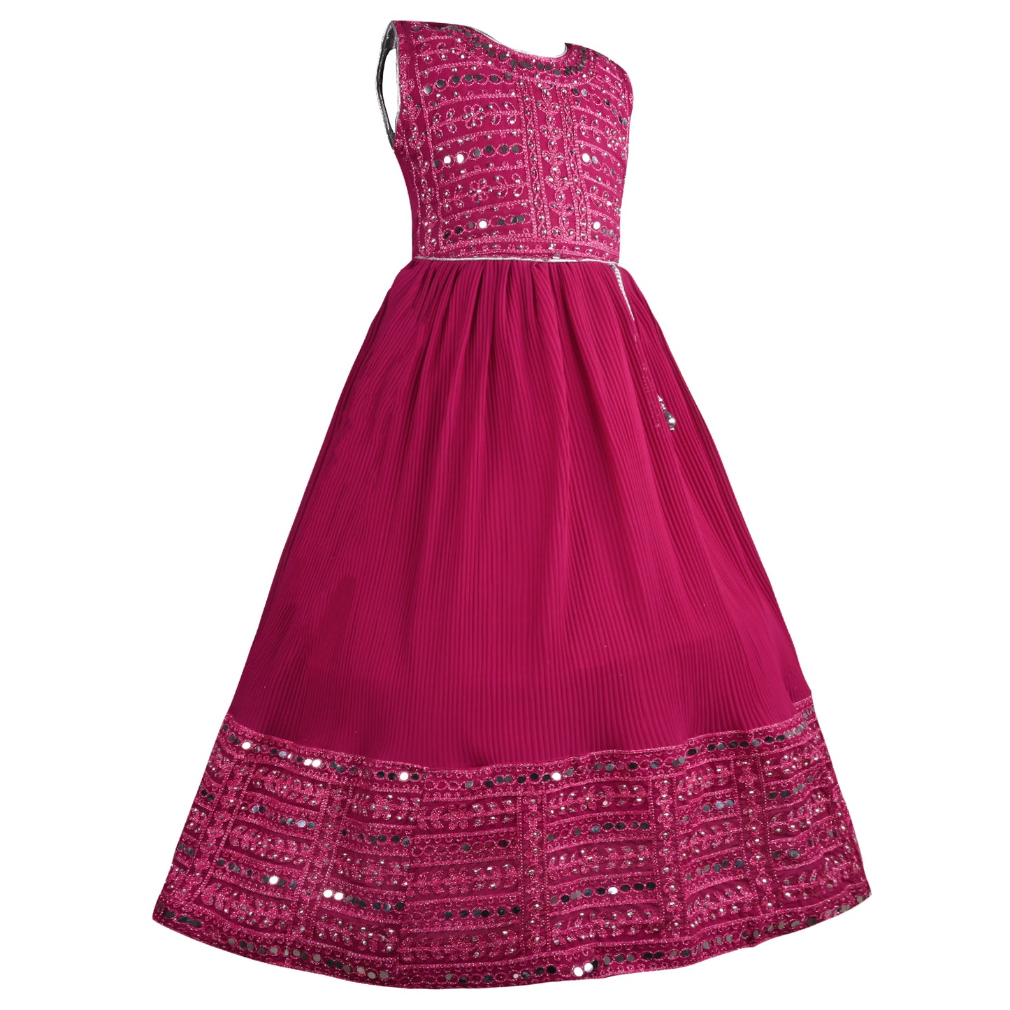 Girls Embellished Fit and Flare Sleeveless Full Length Frock Dress