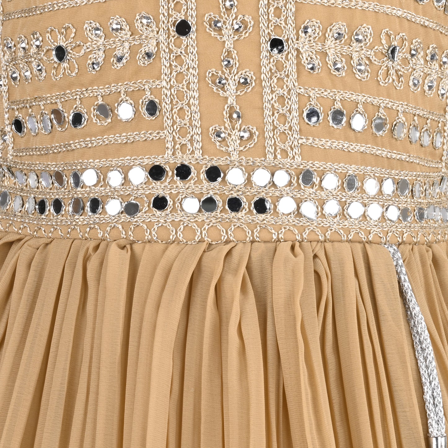 Girls Mirror Embellished Pleated Ethnic Dress