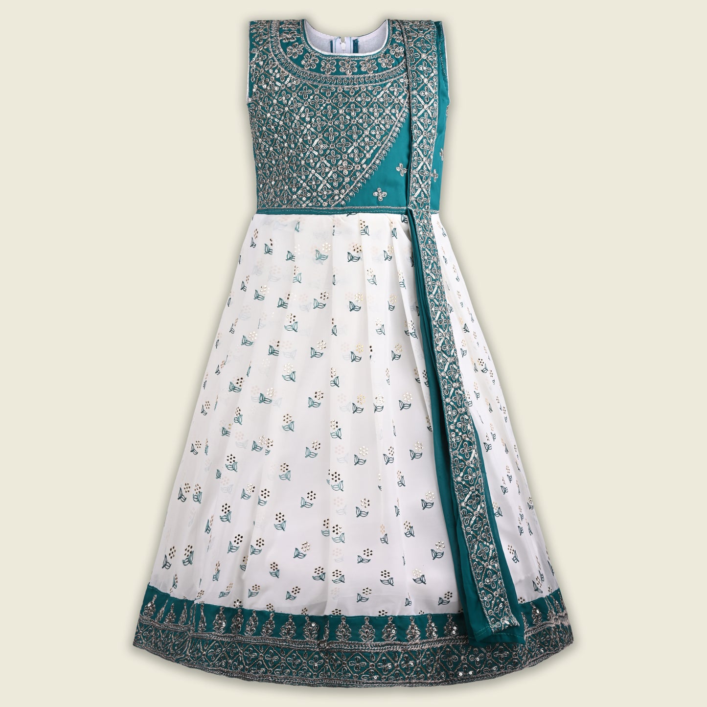 Girls Embellished Zari Embroidery Ethnic Gown