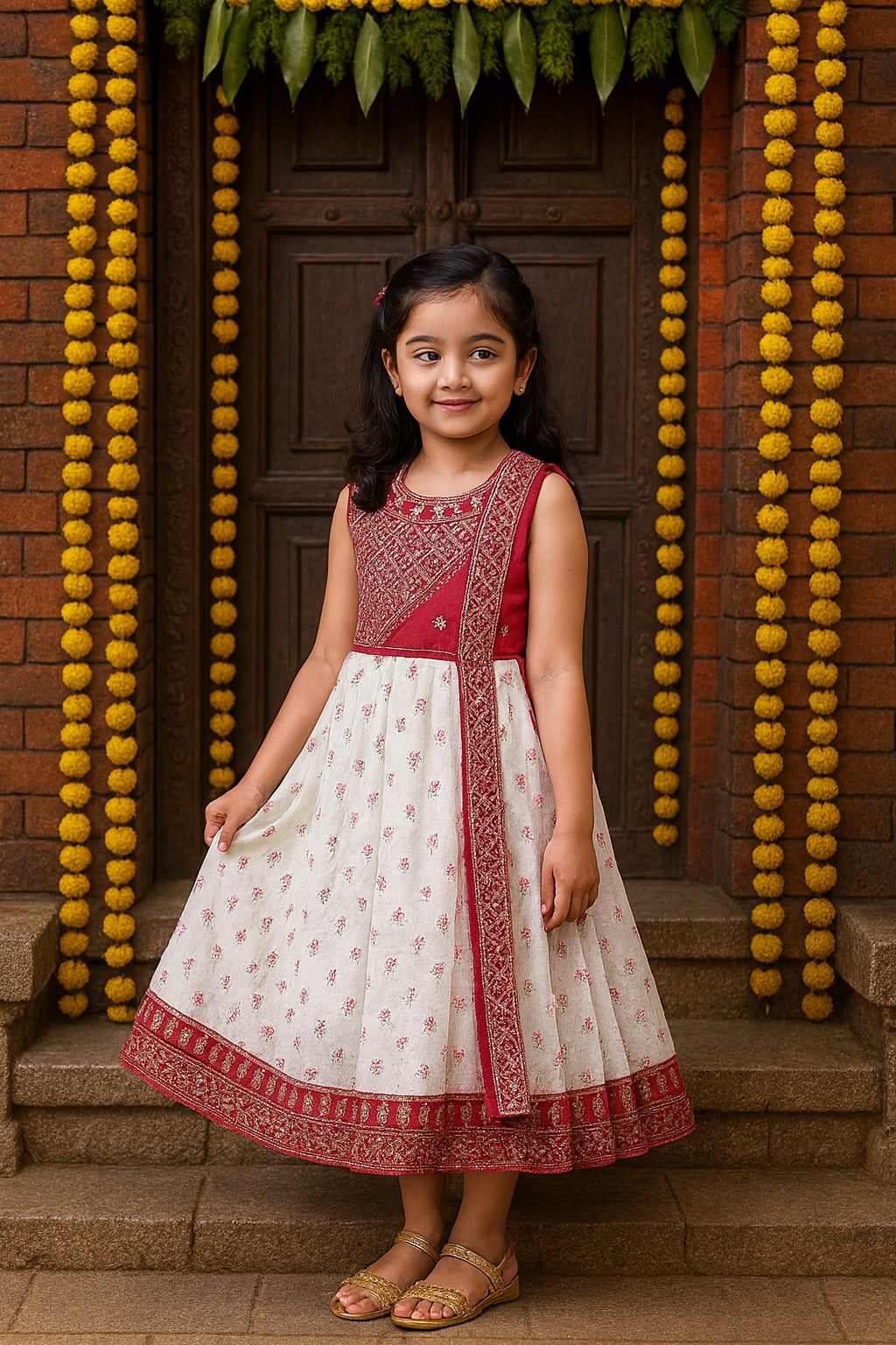 Girls Embellished Zari Embroidery Ethnic Gown