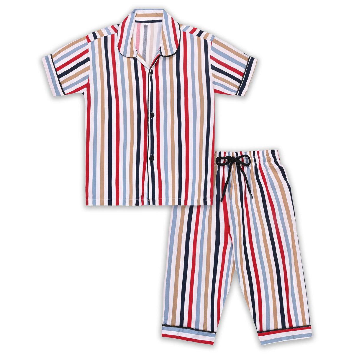 Boys Multicolor Striped Co-ord Set – Soft Rayon Shirt & Pant Set