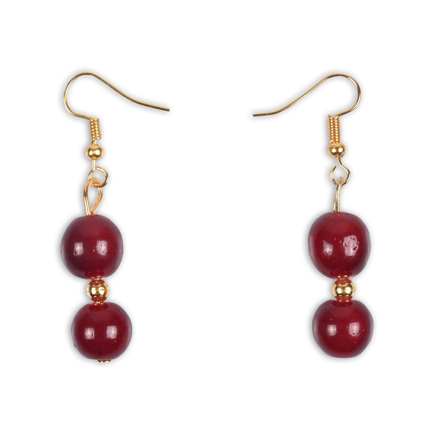 Traditional Maroon Beaded Necklace Set with Antique Gold Pendant & Earrings