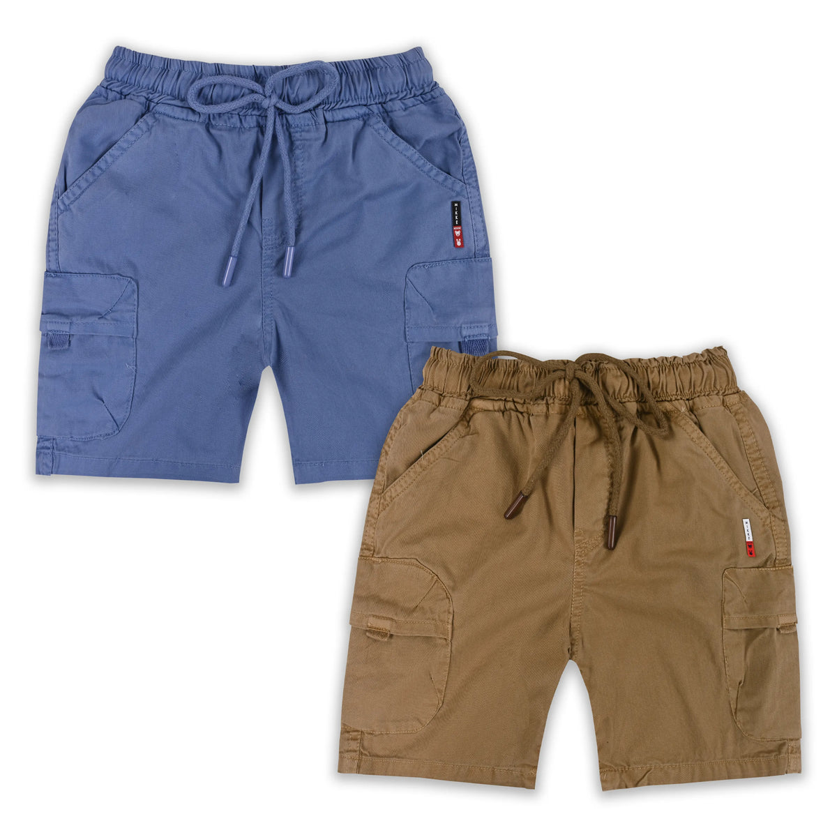 Boys Cotton Cargo Shorts Pack of 2 with Drawstring Waist | Casual Kids Summer Wear