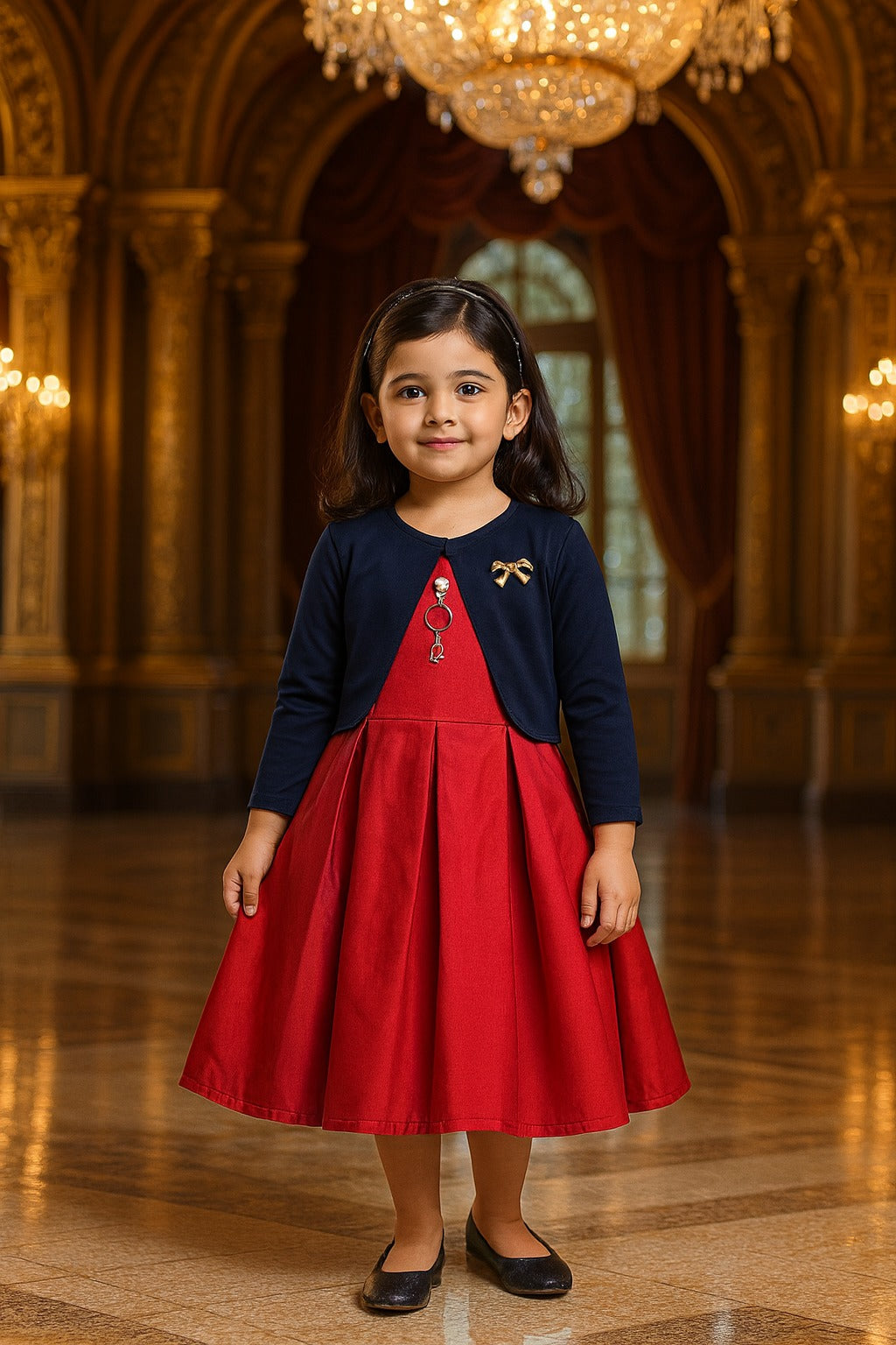 Girls Full Sleeve Solid Fit and Flare Frock Dress