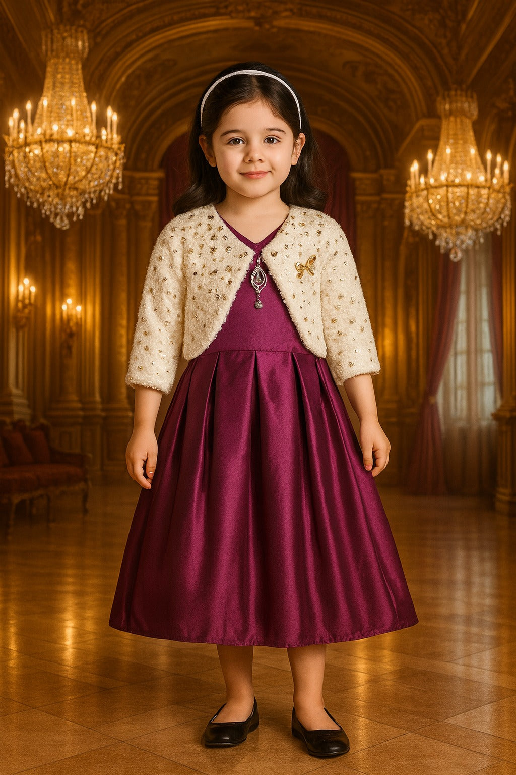 Girls Full Sleeve Solid Fit and Flare Frock Dress