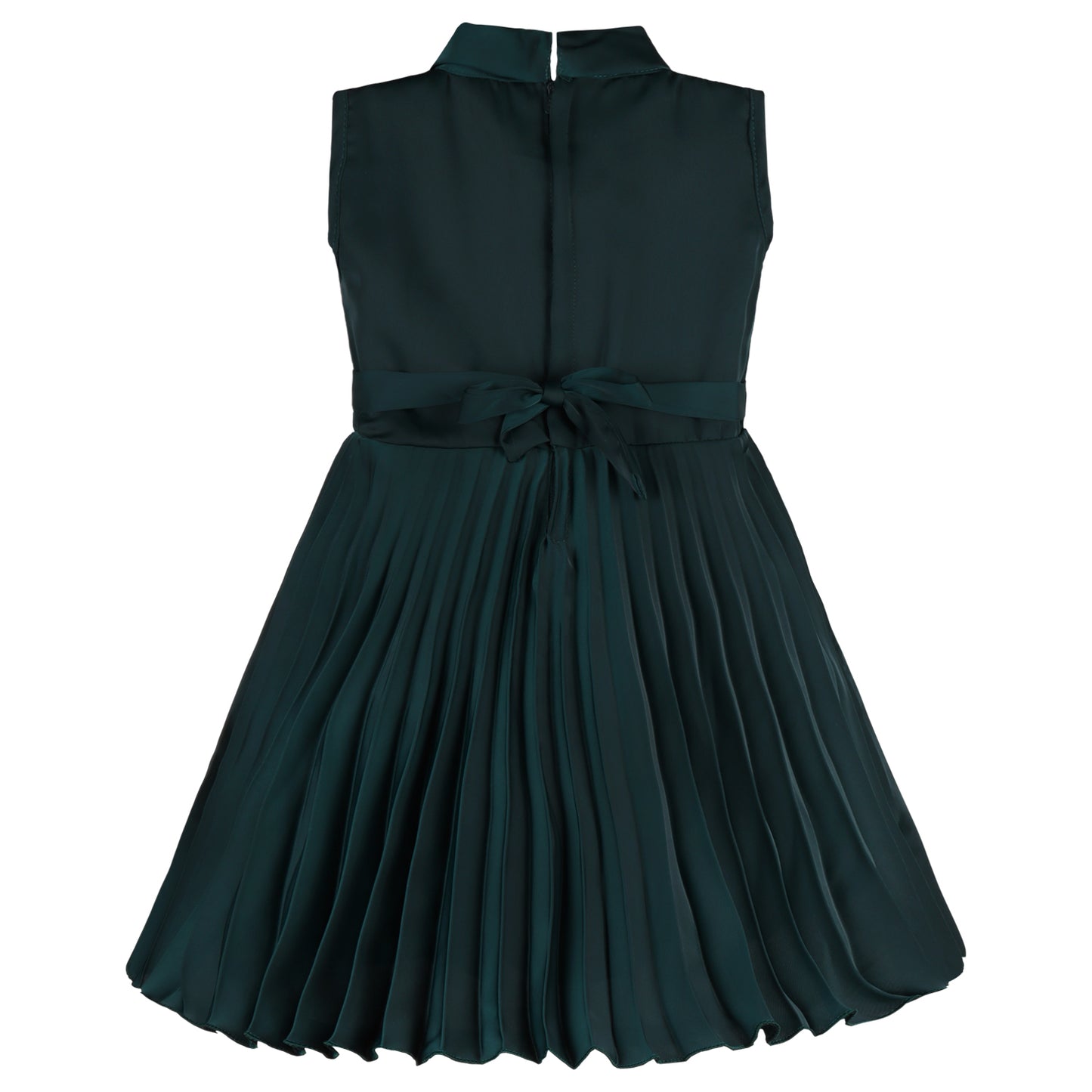 Girls Satin Solid Pleated Casual Dress