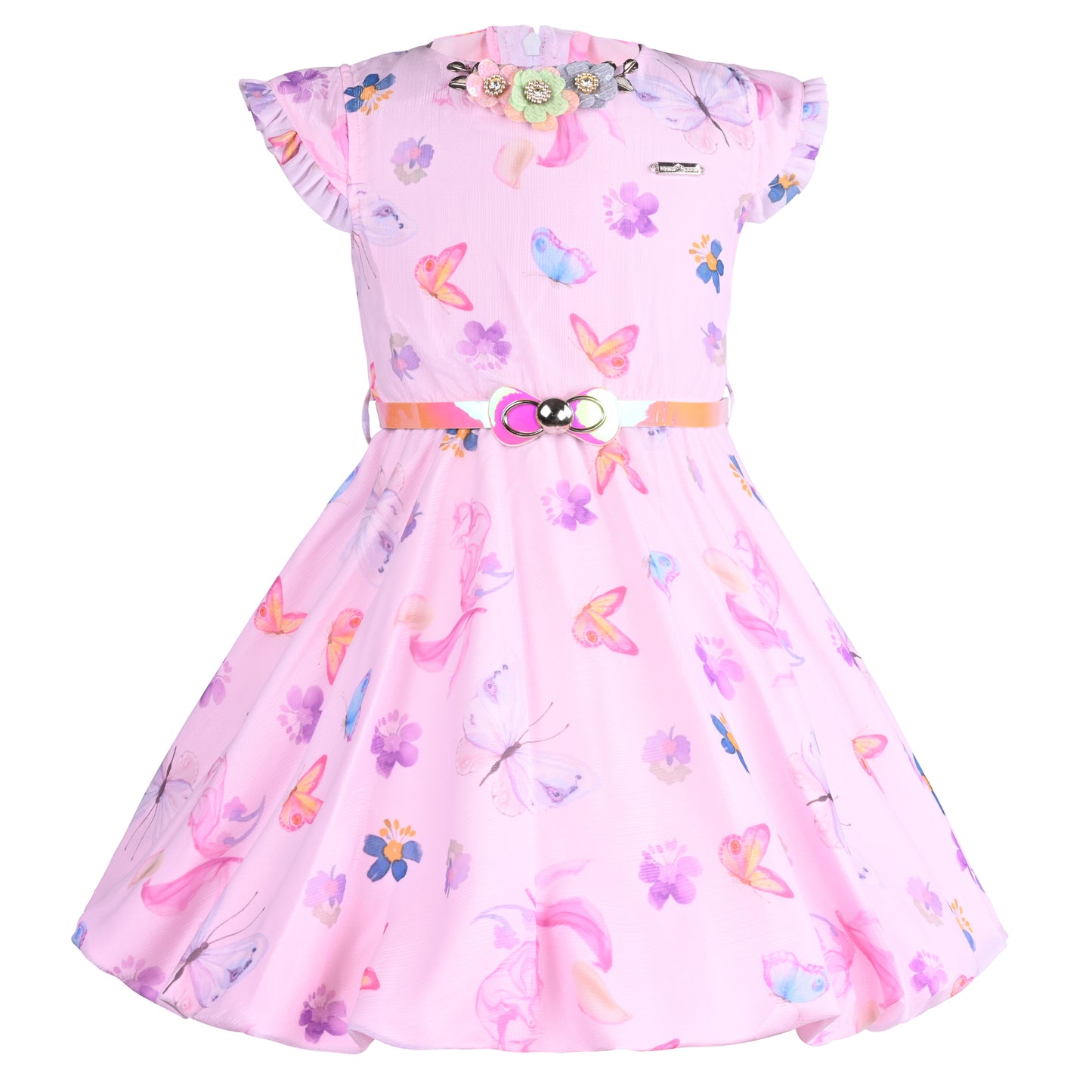Girls Floral Print Cap Sleeve Fit and Flare Frock Dress