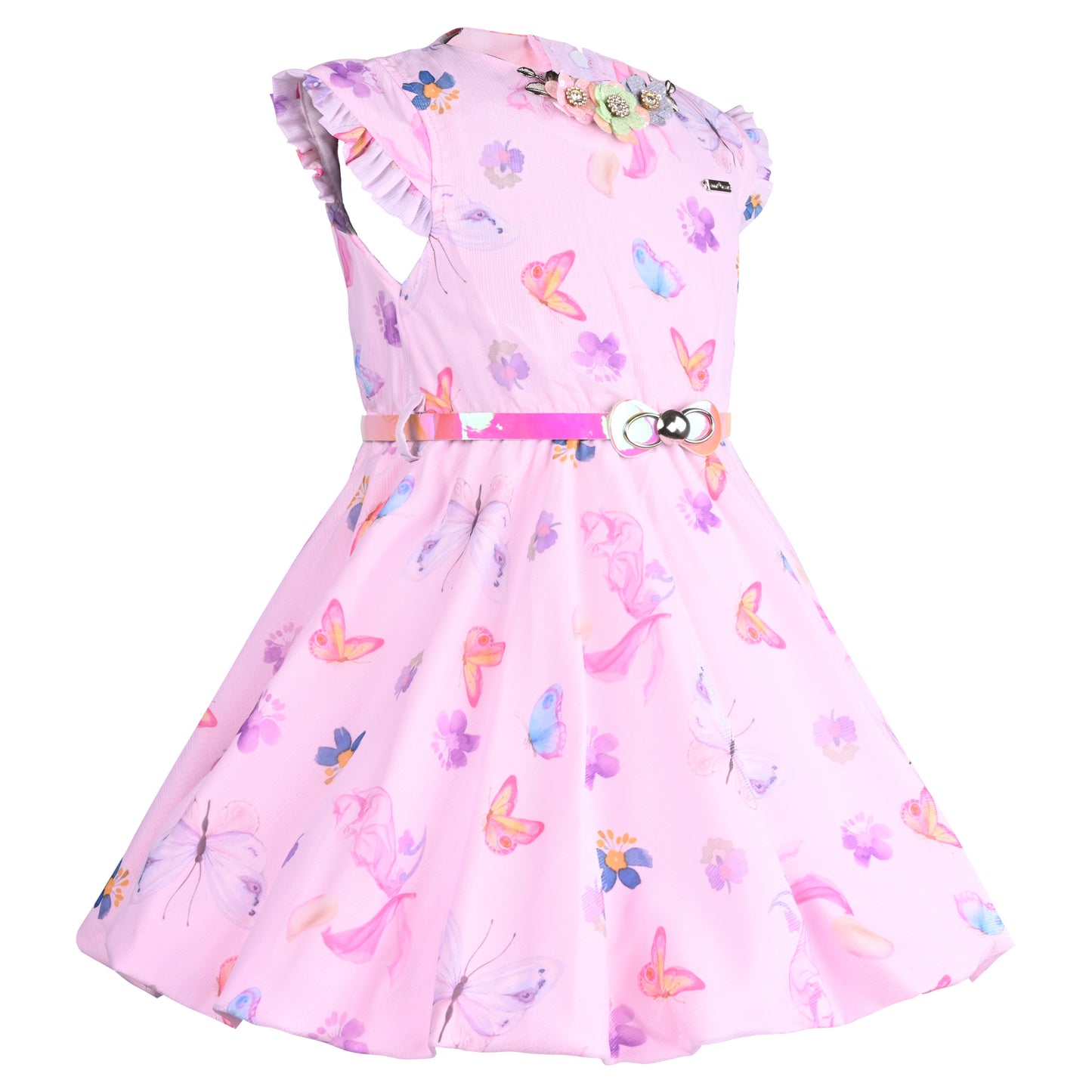 Girls Floral Print Cap Sleeve Fit and Flare Frock Dress