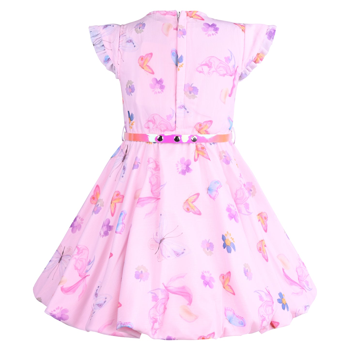 Girls Floral Print Cap Sleeve Fit and Flare Frock Dress