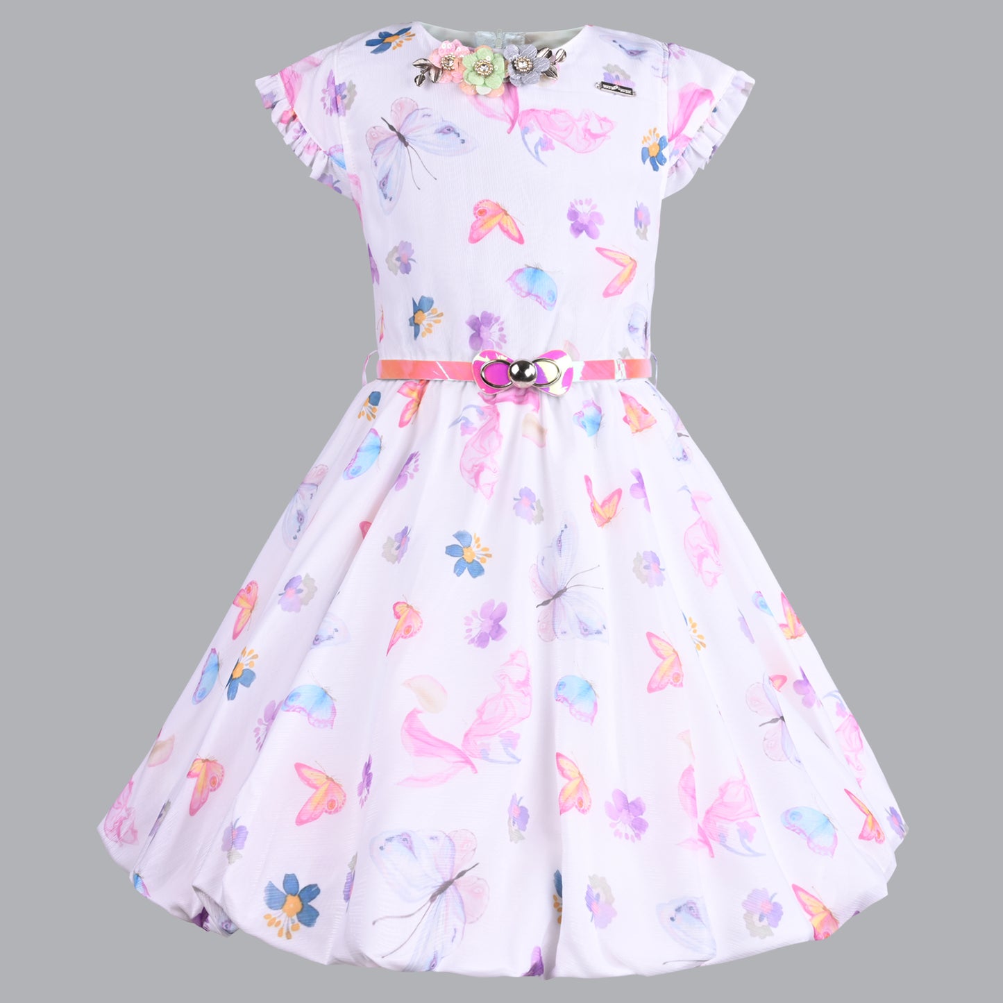 Girls Floral Print Cap Sleeve Fit and Flare Frock Dress