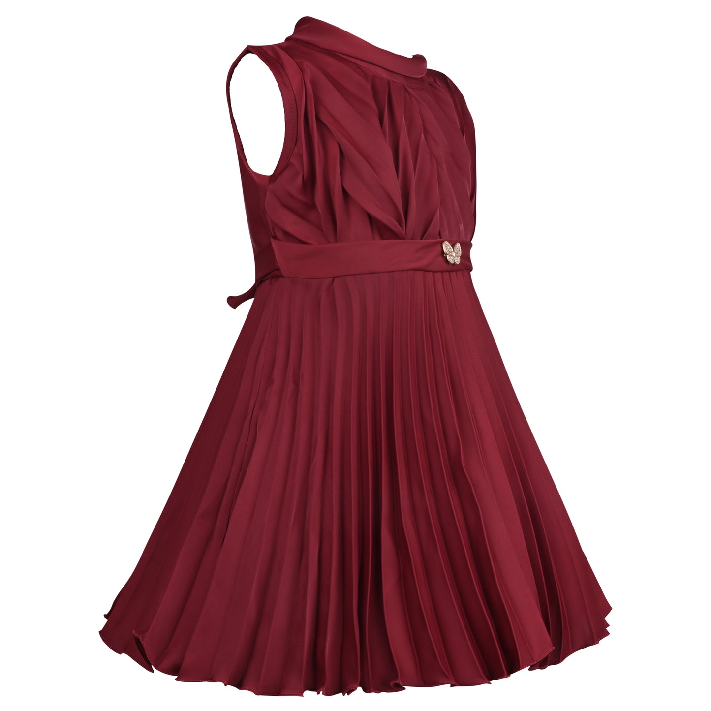 Girls Maroon Pleated A-Line Frock Dress