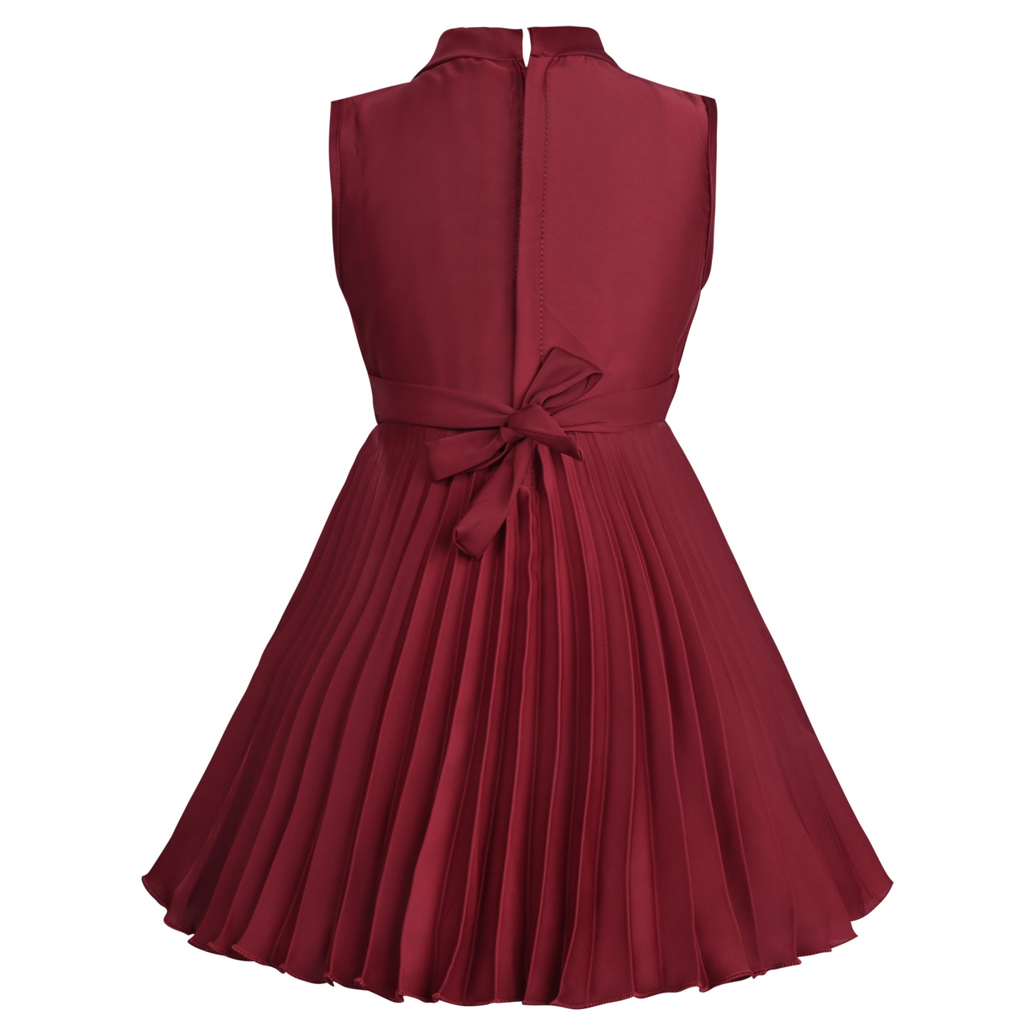 Girls Maroon Pleated A-Line Frock Dress
