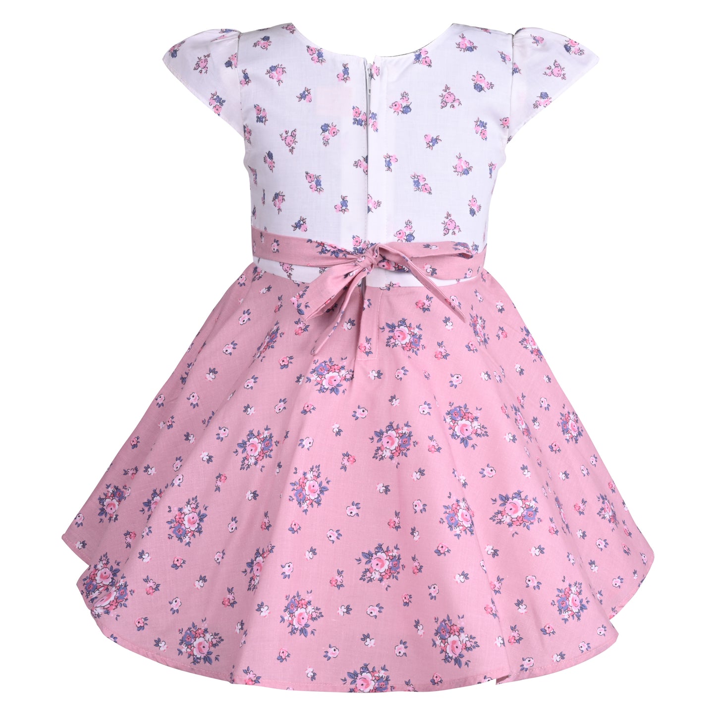 Girls Floral Print Cap Sleeve A-Line Frock Dress