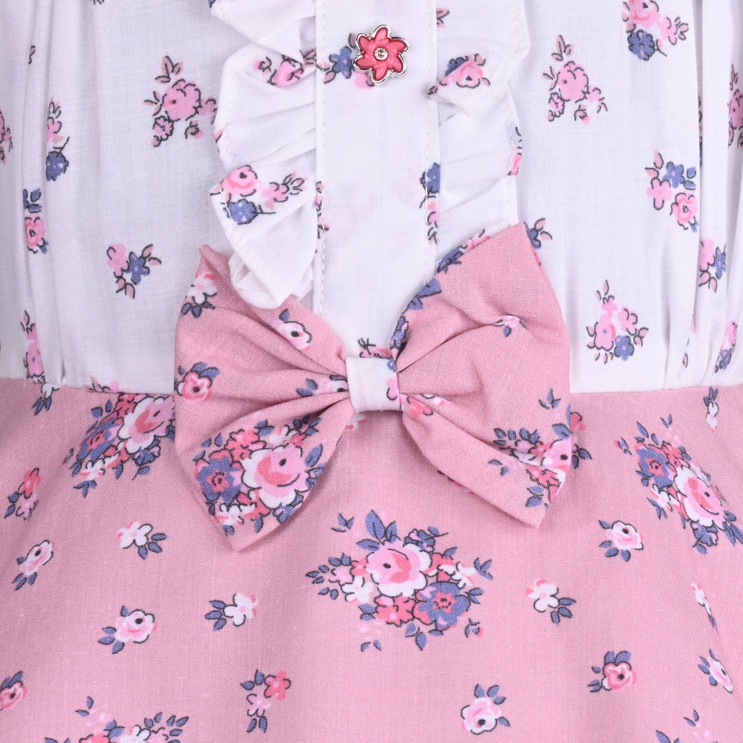 Girls Floral Print Frill Bow Casual Dress