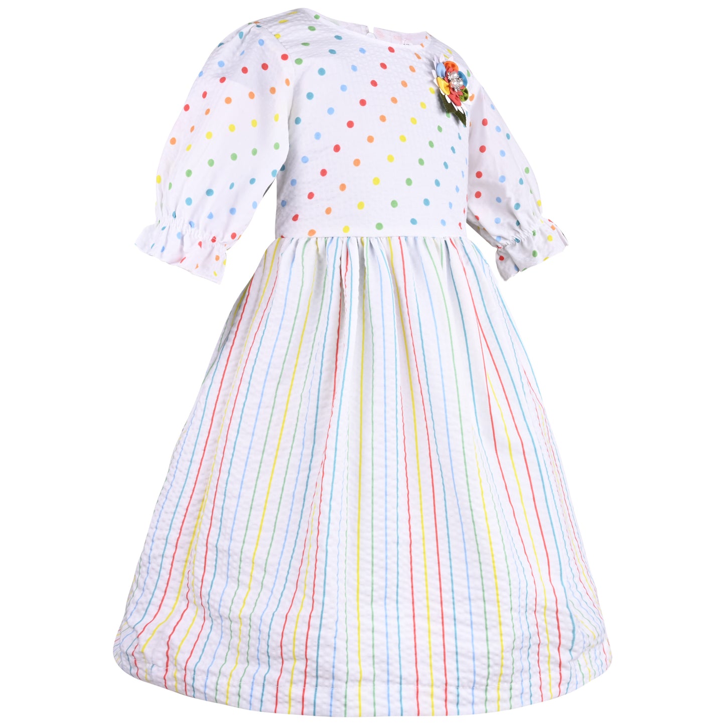 Girls Polka Print and Striped A-Line Frock Dress