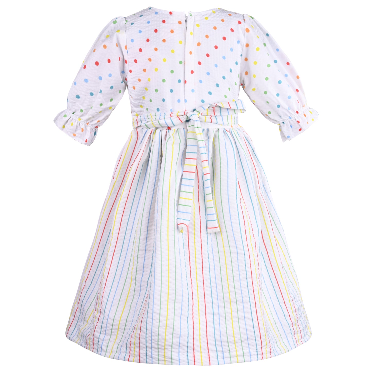 Girls Polka Print and Striped A-Line Frock Dress