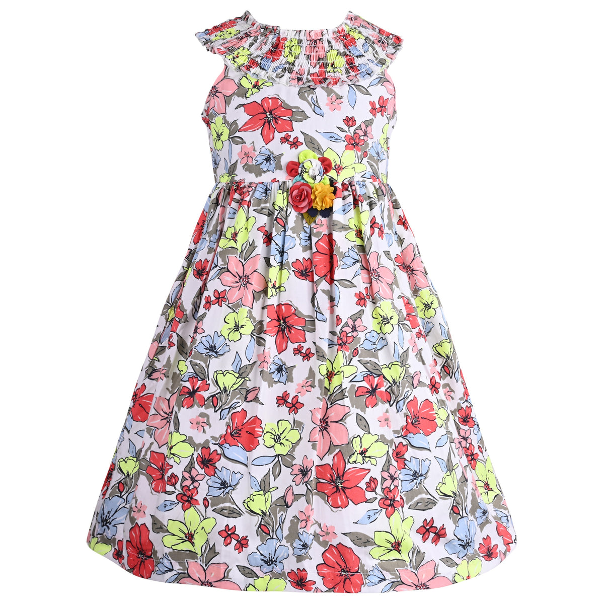 Girls Floral Print A-Line Frock Dress