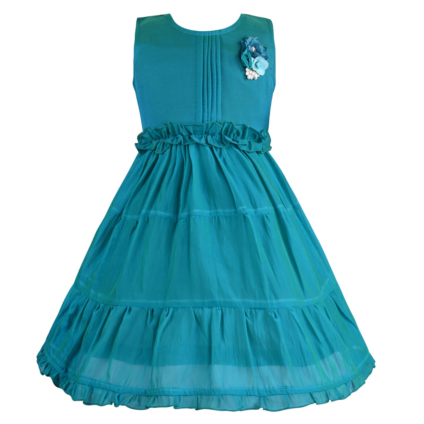 Girls Solid Pleated A-Line Frock Dress