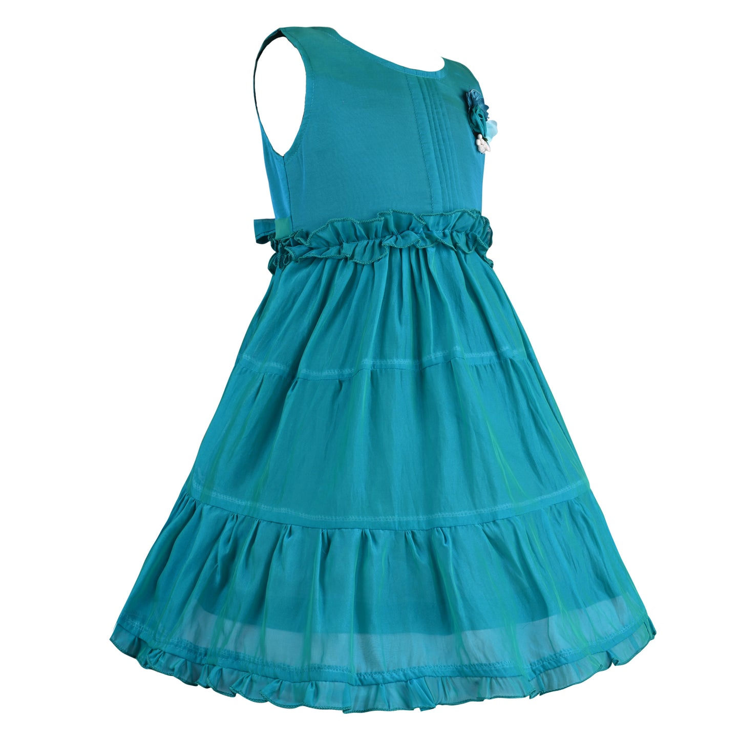 Girls Solid Pleated A-Line Frock Dress