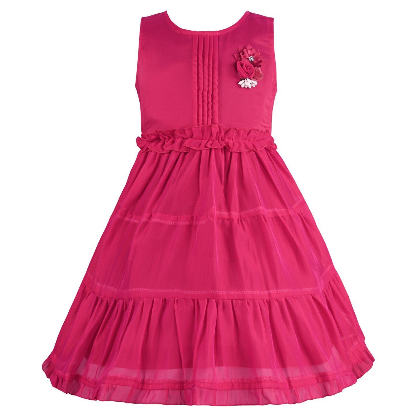 Girls Solid Pleated A-Line Frock Dress